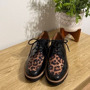 Franco Sarto Black and Brown Leopard Print Oxfords